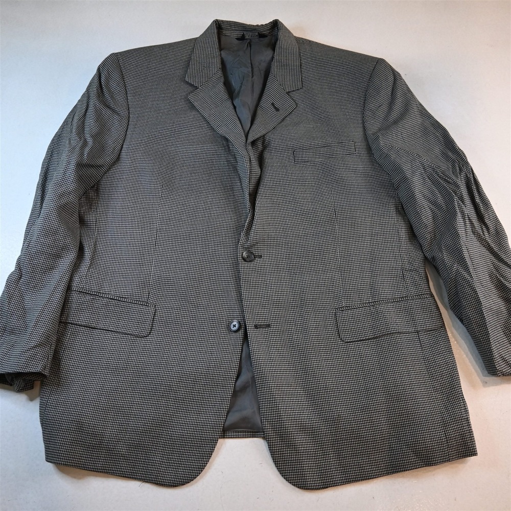 Jos A Bank 46R Gray Houndstooth 100% Wool Signature Blazer Jacket Sport Coat